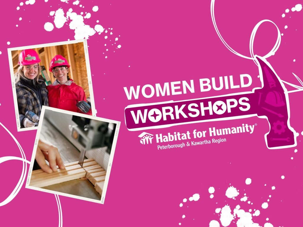 An exciting collage of tools, splatters, and images of women building.